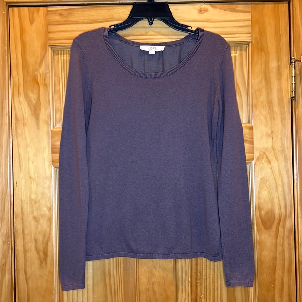 Ann Taylor LOFT Cotton Blend Pullover Sweater - Purple Smoke Grey